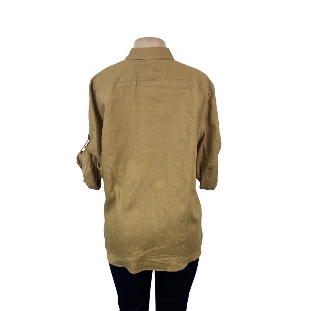 Ralph Lauren Womens Beige Linen Long Sleeve Utility Shirt Button Front Size XL - Picture 4 of 8